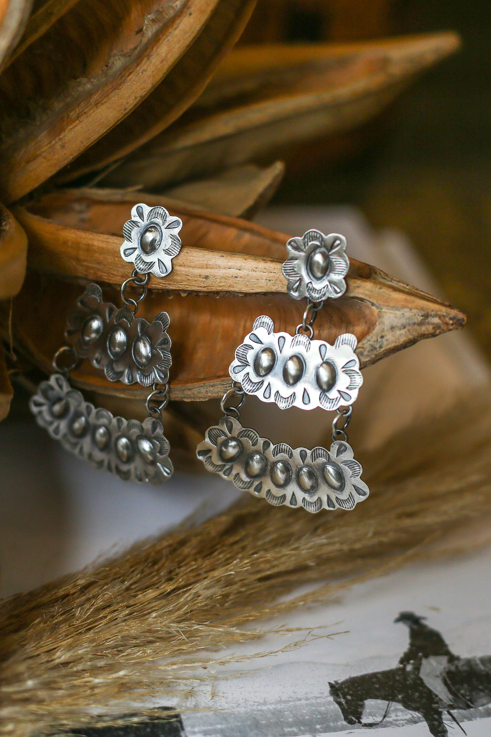Stamped Silver Chandelier Earring