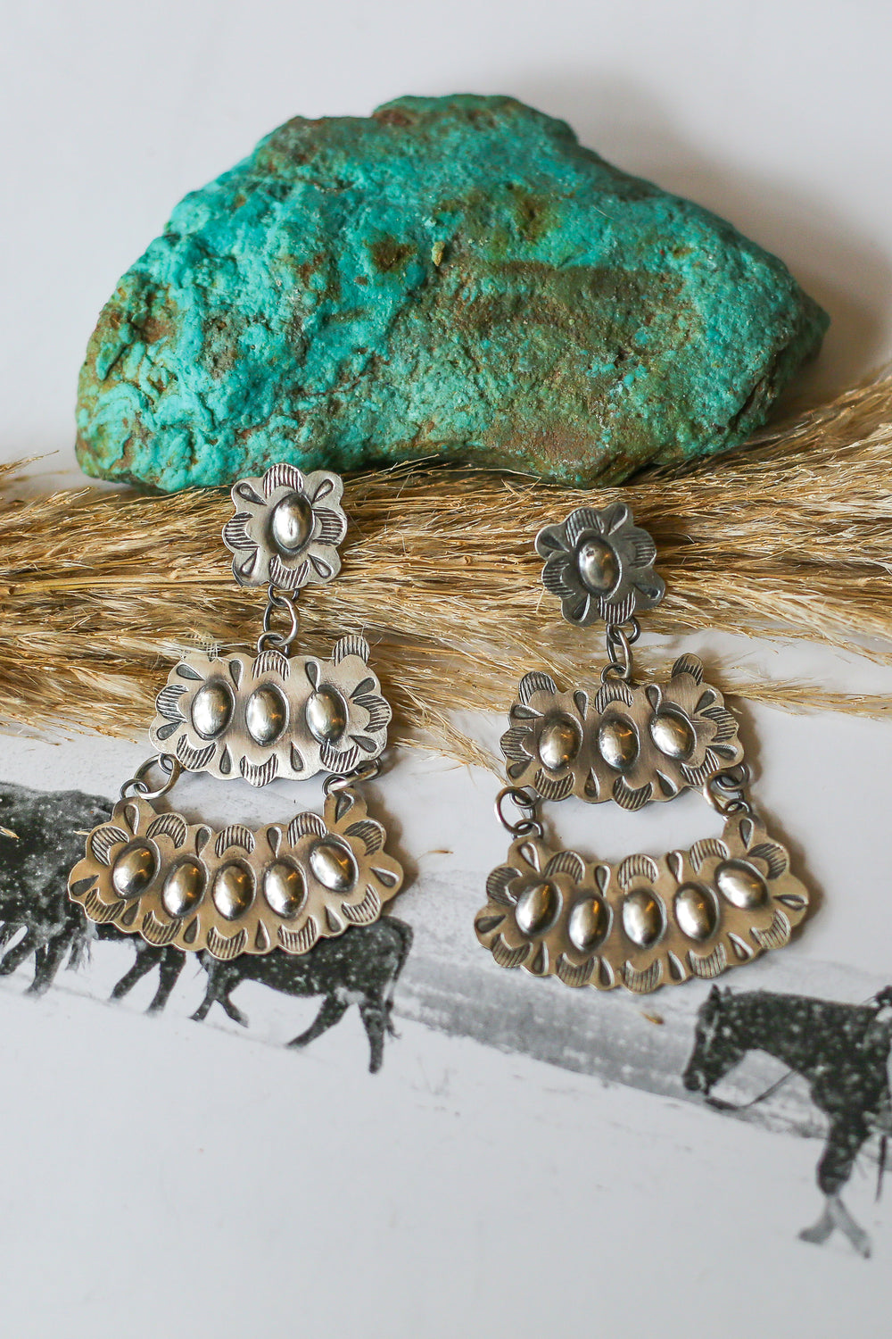 Stamped Silver Chandelier Earring