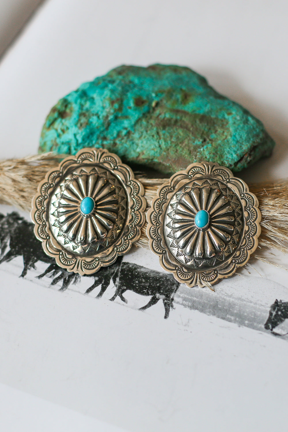 Stamped Silver and Turquoise Carli Conchos