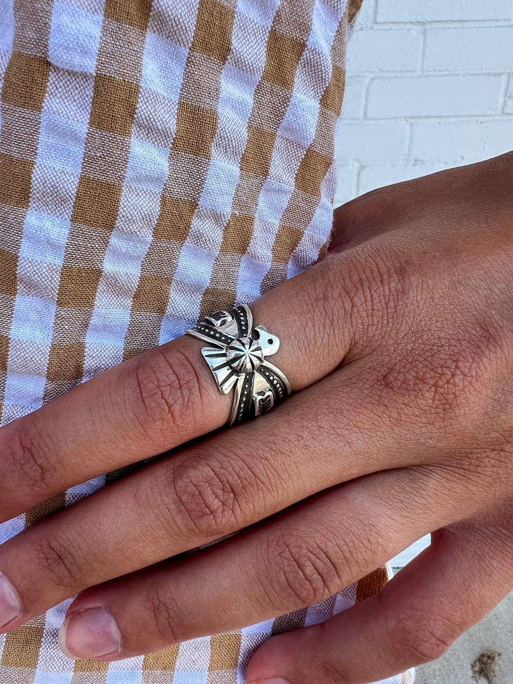 Stamped Thunderbird Ring