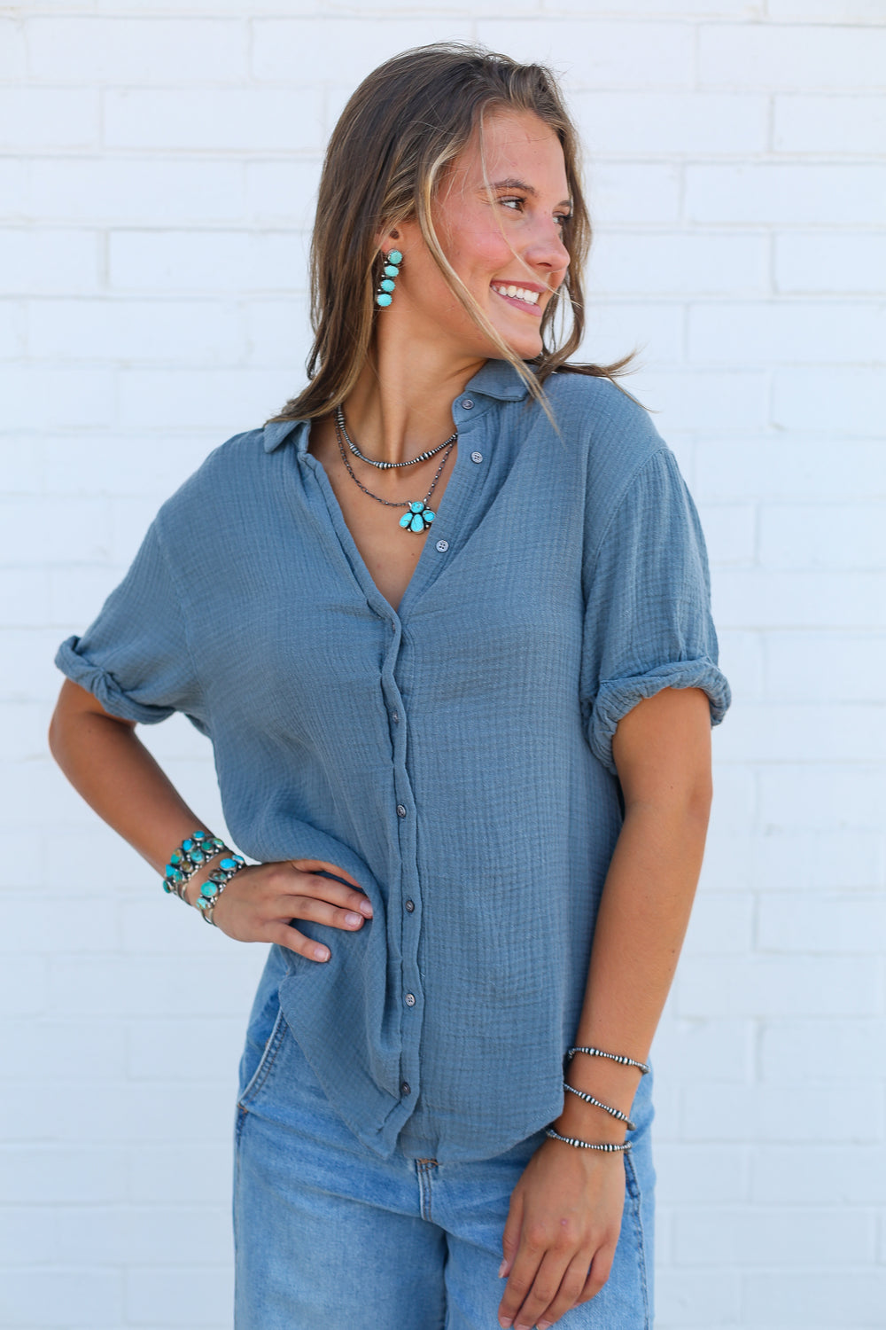 Stormy Blue Benning Poplin Shirt