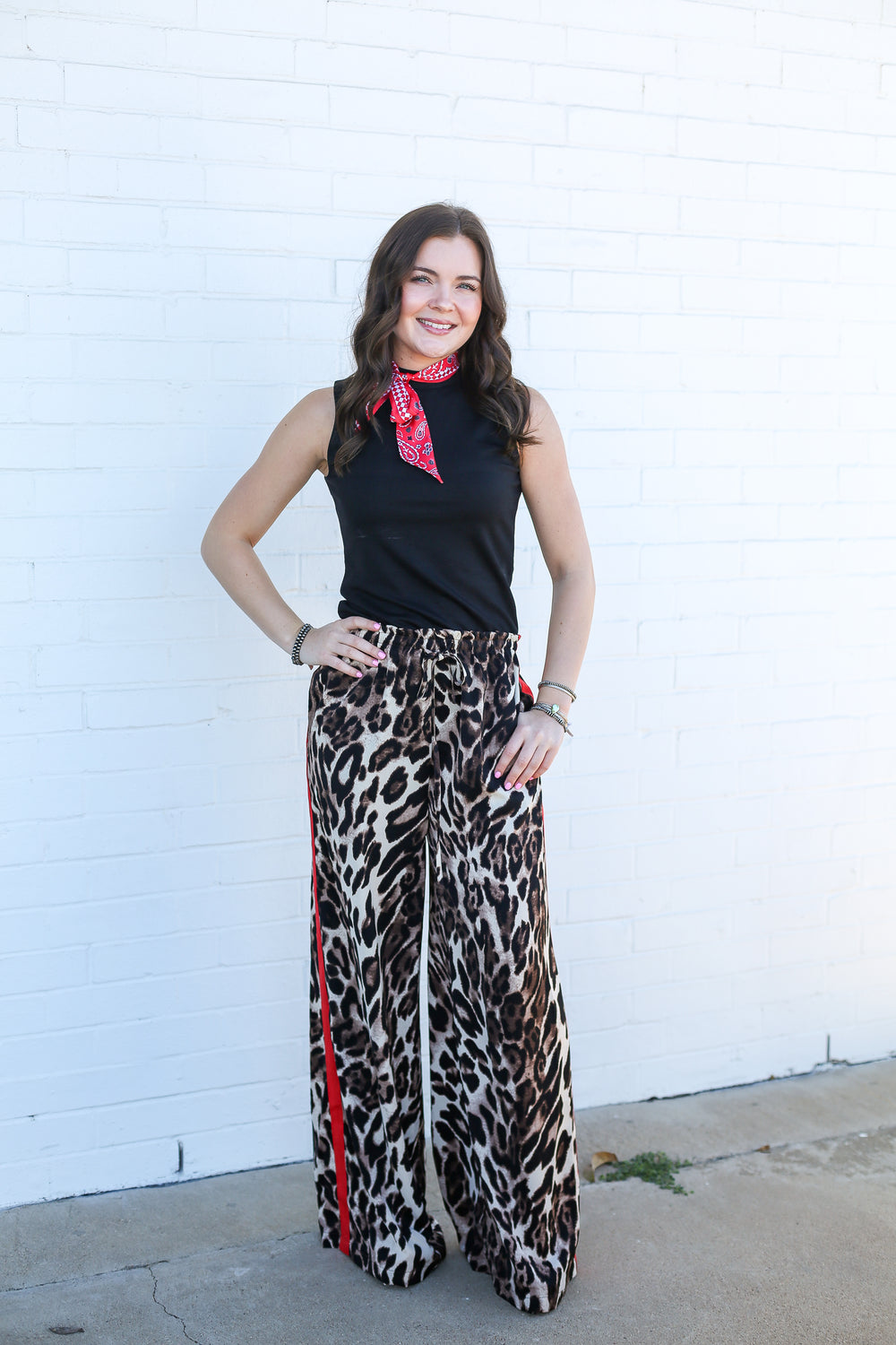 Straight Leg Leopard And Red Pant