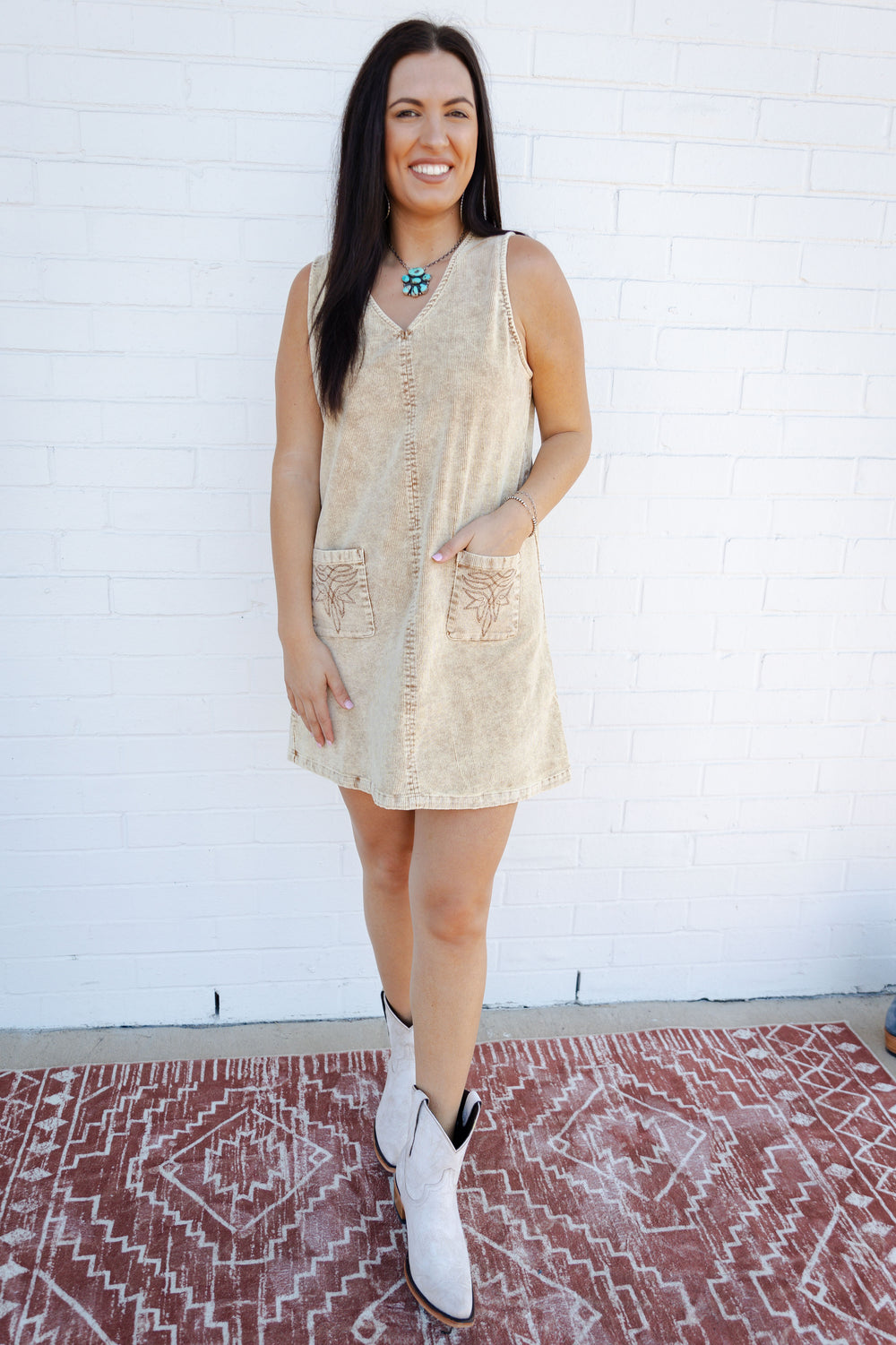 Tan Corduroy Shift Dress