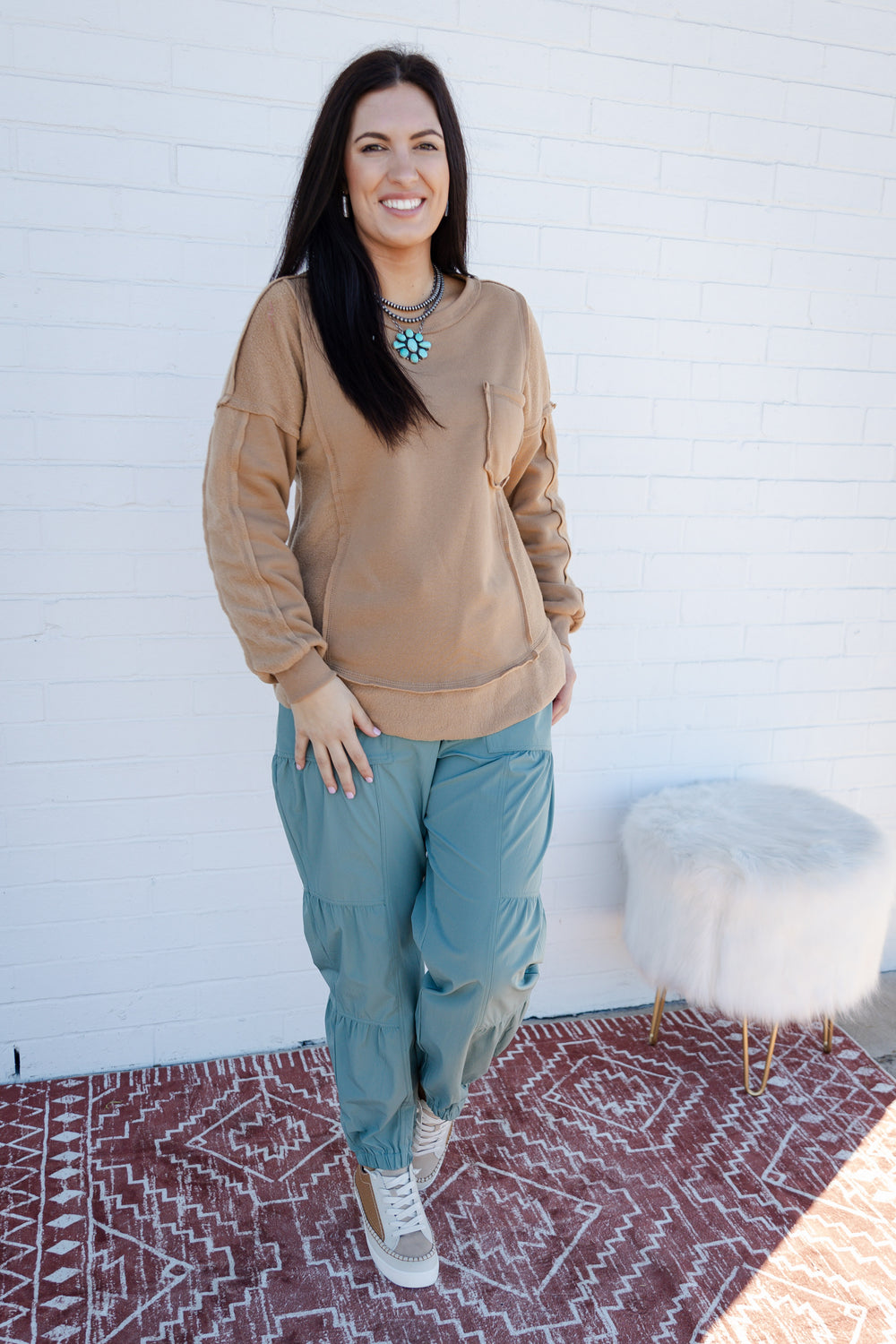 Tan Long Sleeve Pocket Tee