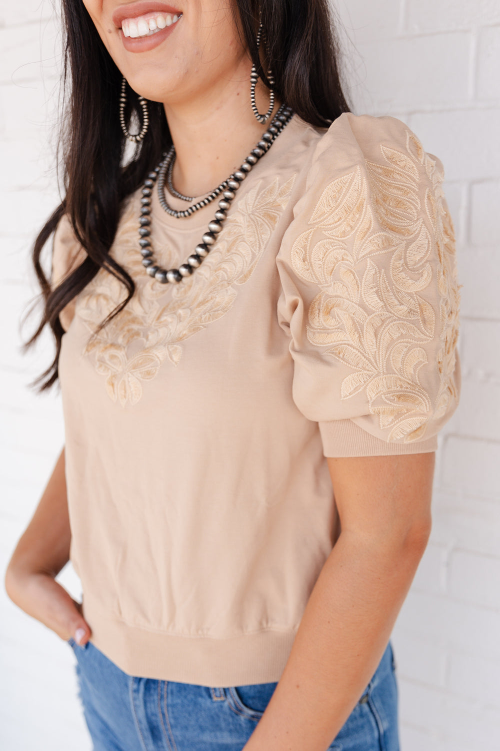 Tan Puff Sleeve Blouse