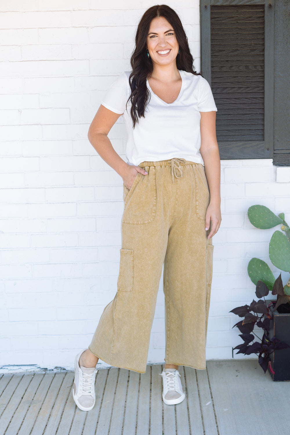 Tan Vintage Wash Crop