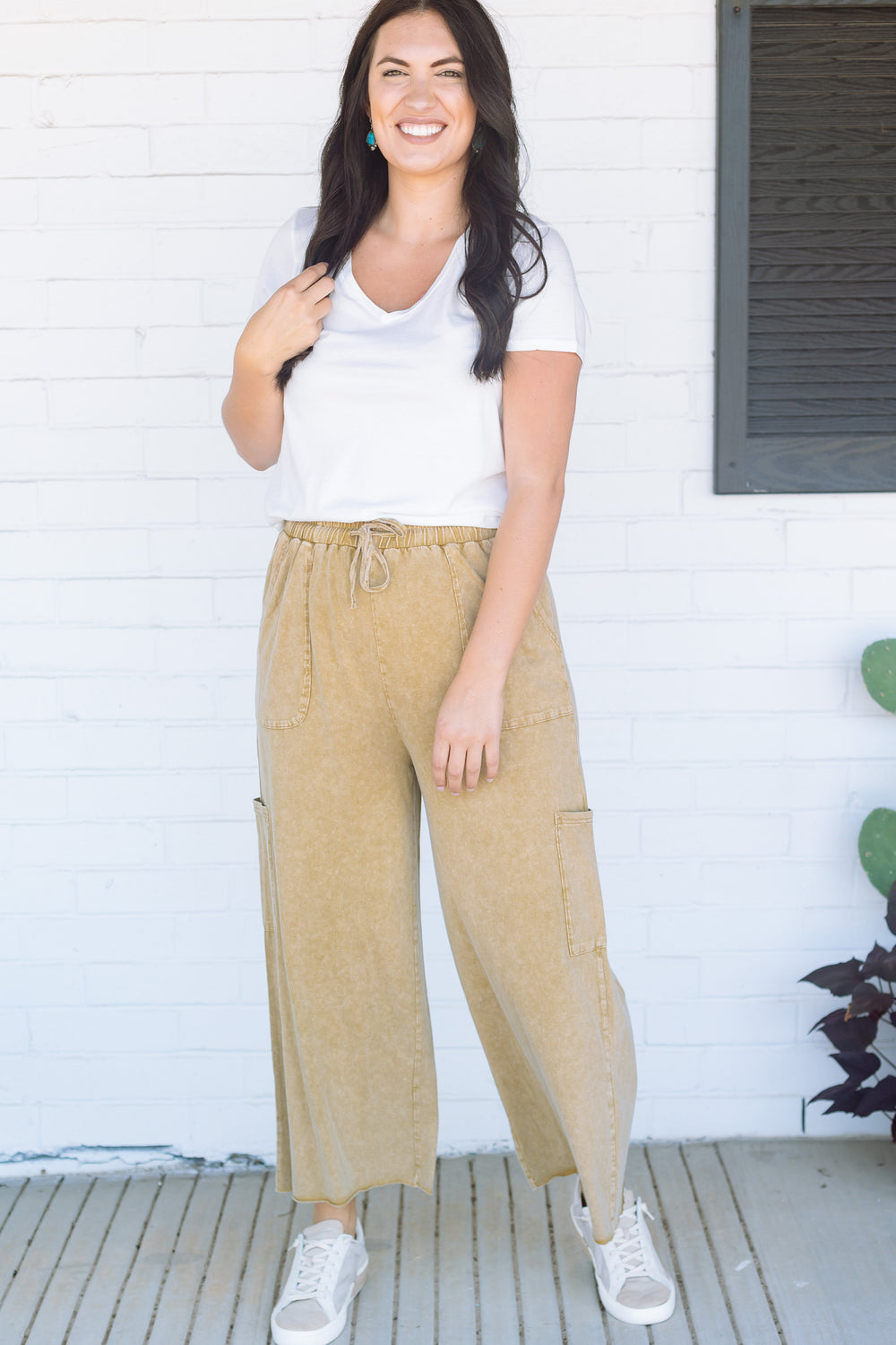 Tan Vintage Wash Crop