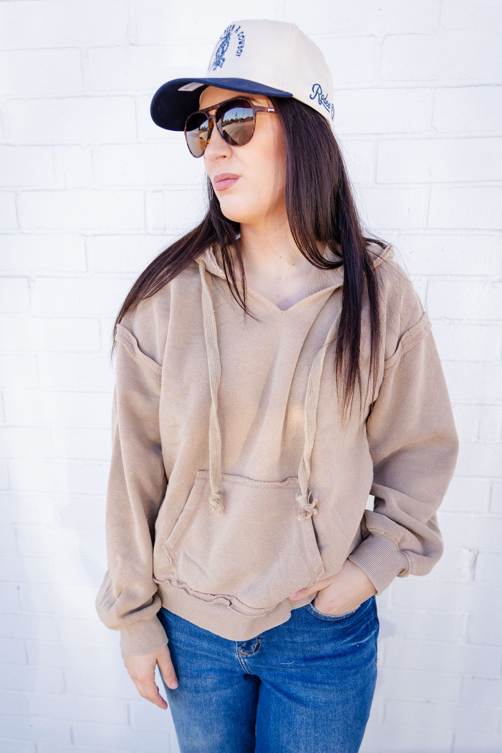 Tan V Neck Hoodie