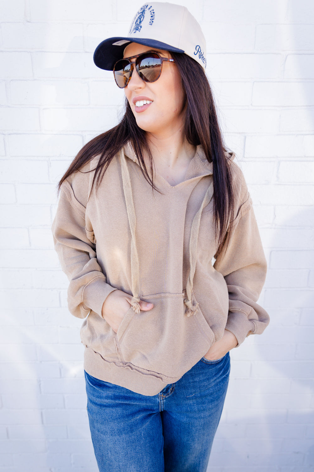 Tan V Neck Hoodie