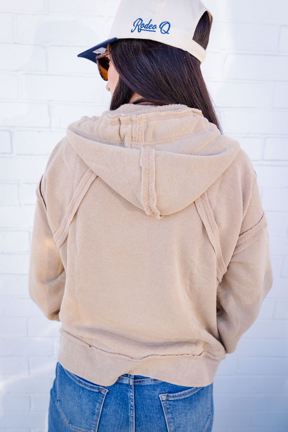 Tan V Neck Hoodie