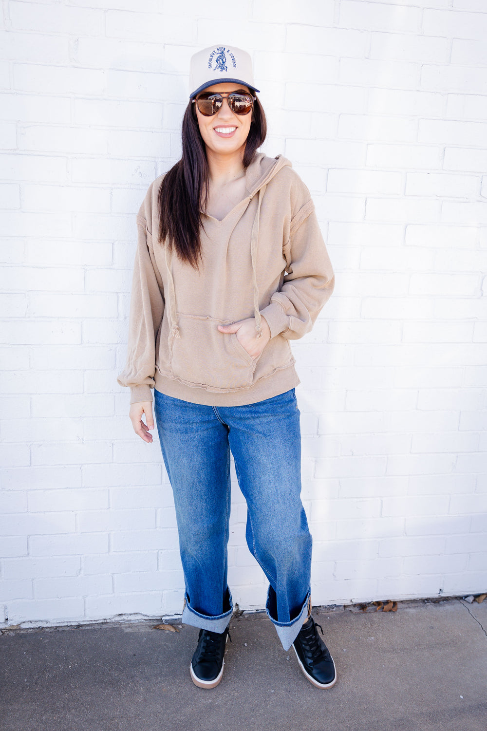 Tan V Neck Hoodie