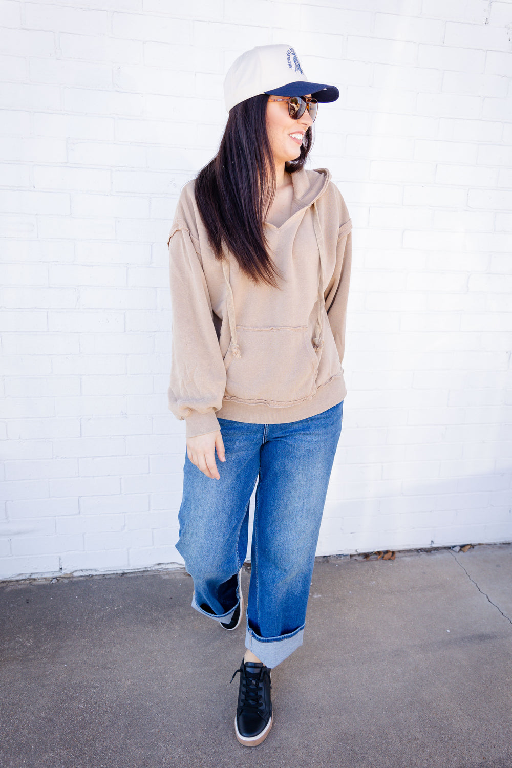 Tan V Neck Hoodie