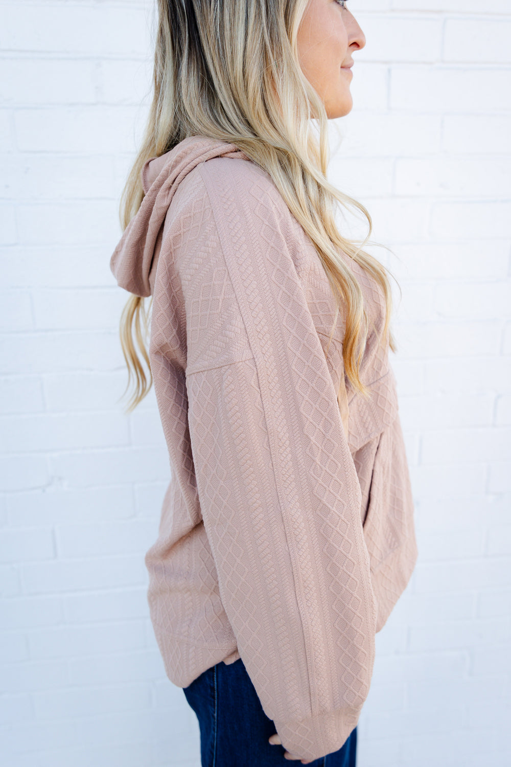 Taupe Textured Knit Hoodie