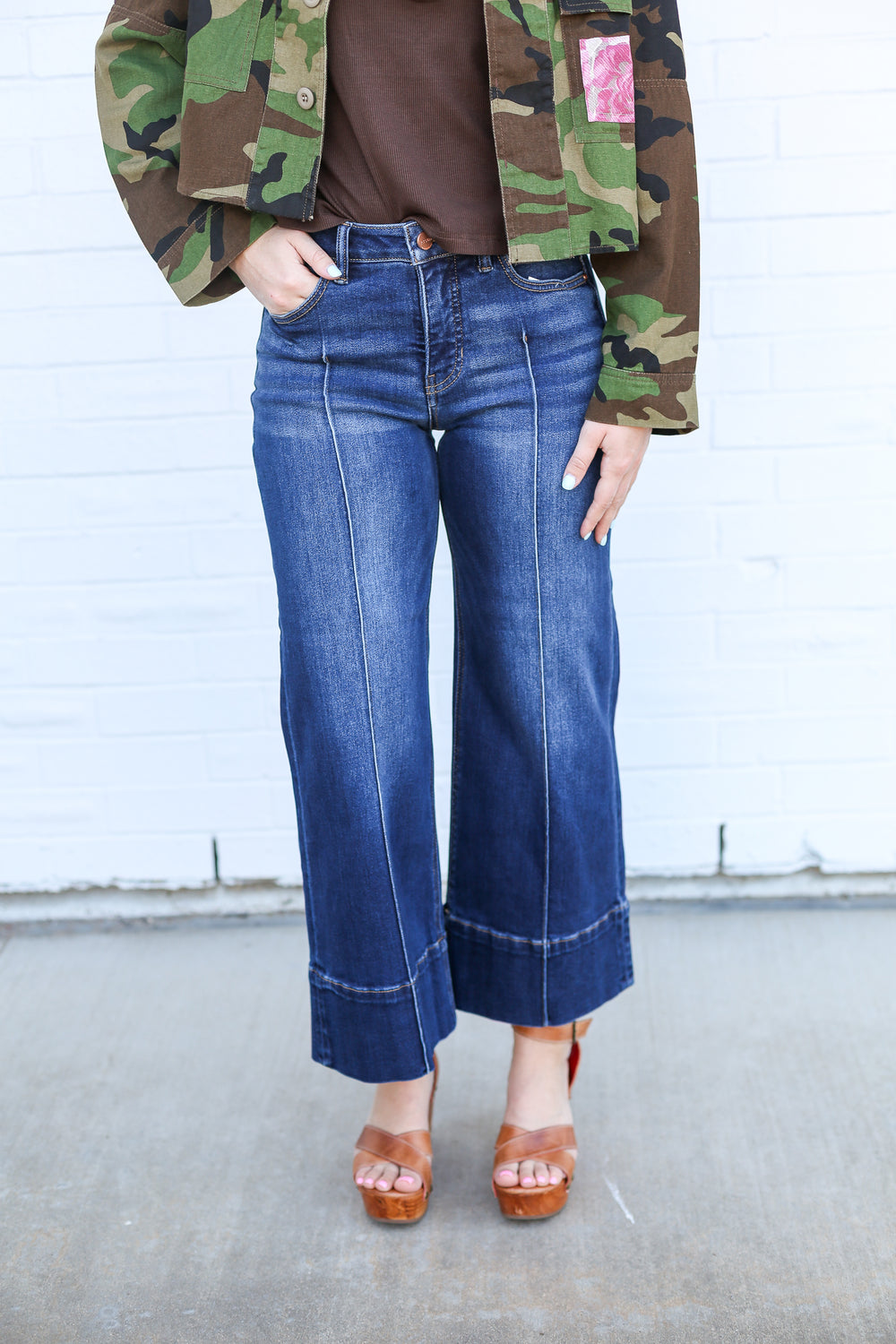 TC Dark Wash Mid Rise Wide Crop Jeans