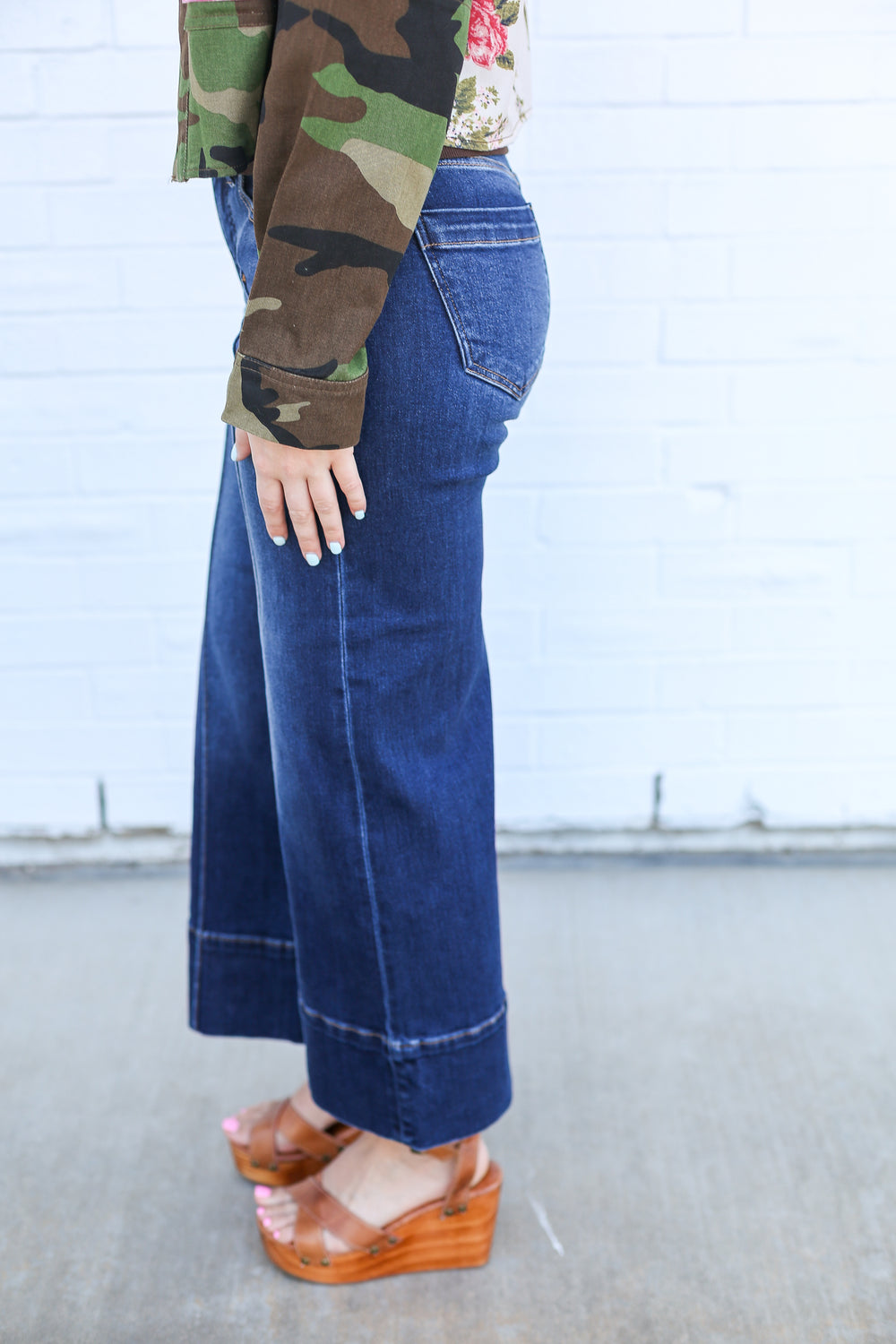TC Dark Wash Mid Rise Wide Crop Jeans
