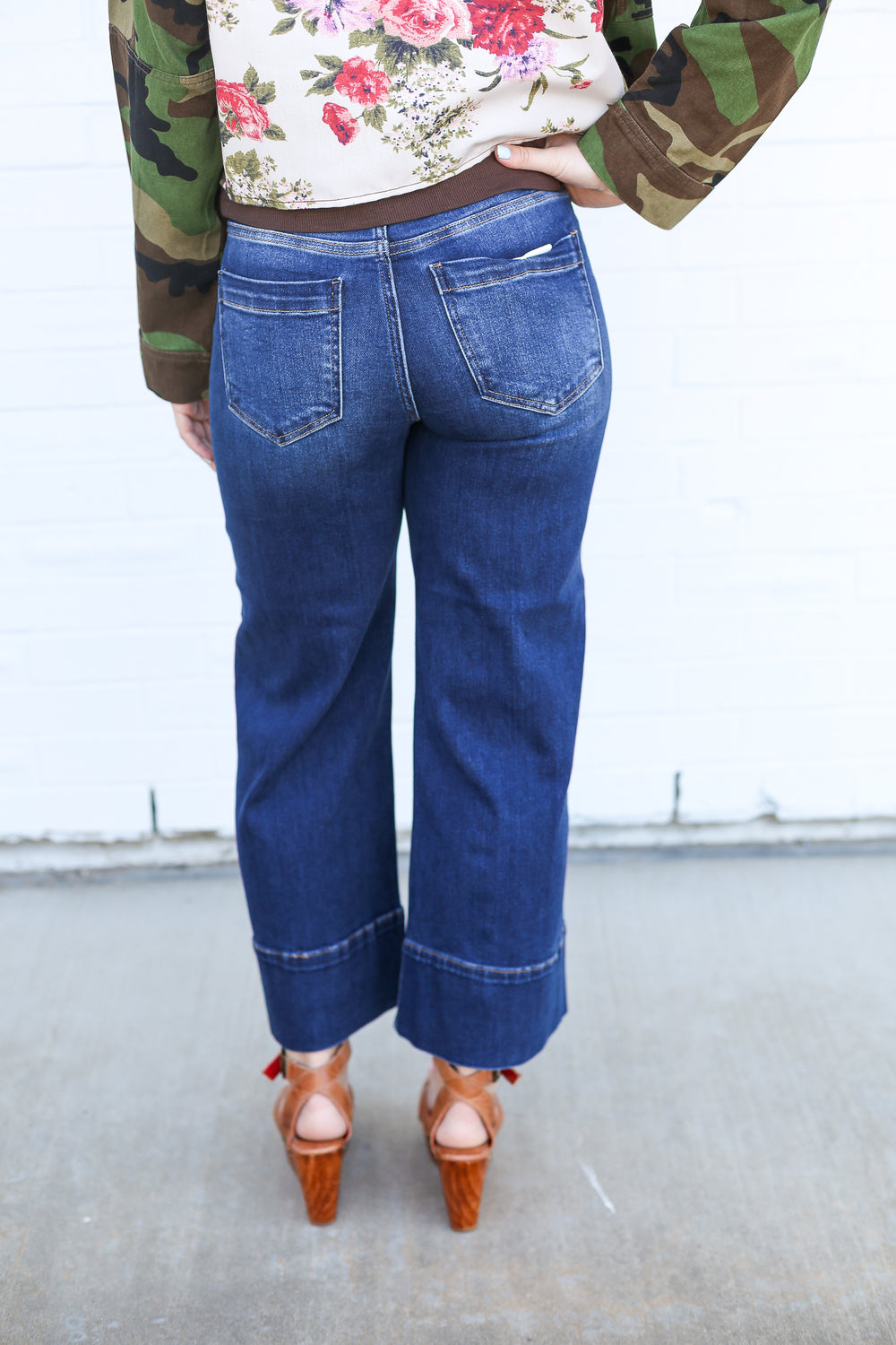 TC Dark Wash Mid Rise Wide Crop Jeans