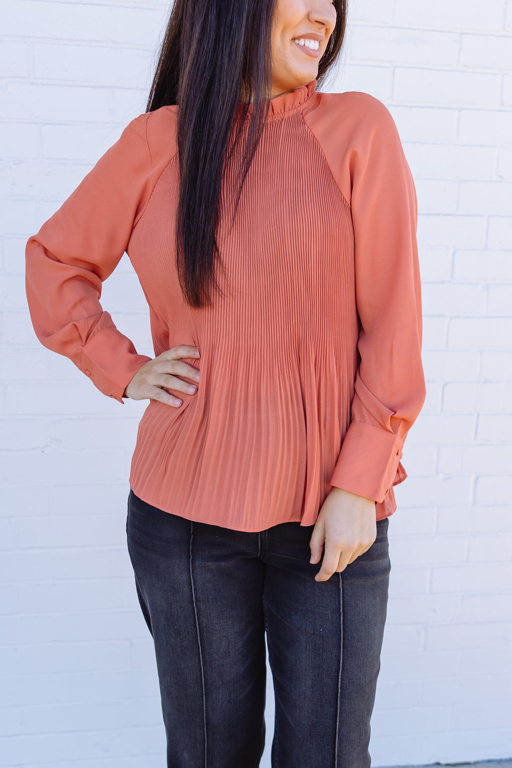 Terracotta Ruffle Neck Blouse