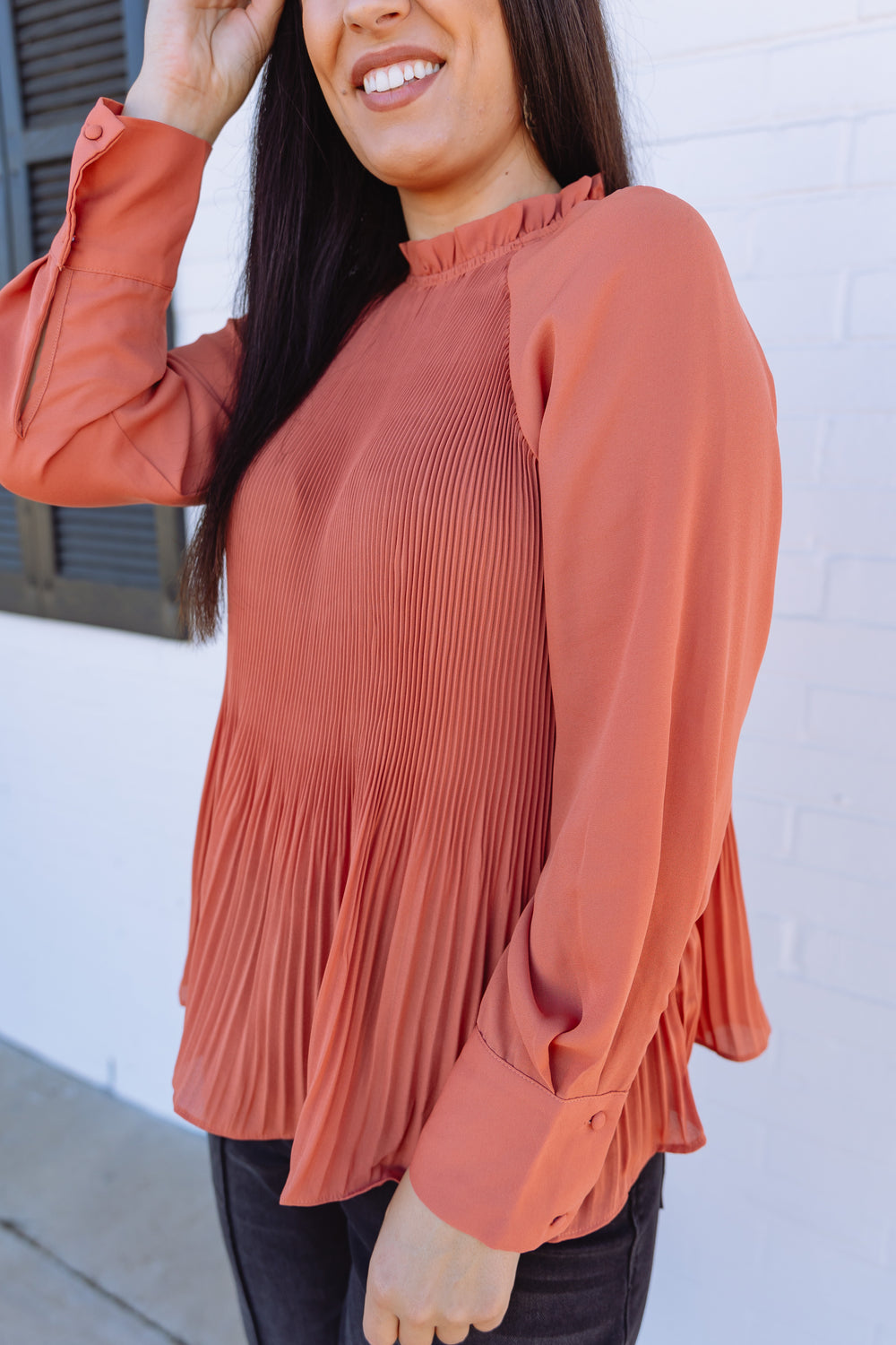 Terracotta Ruffle Neck Blouse