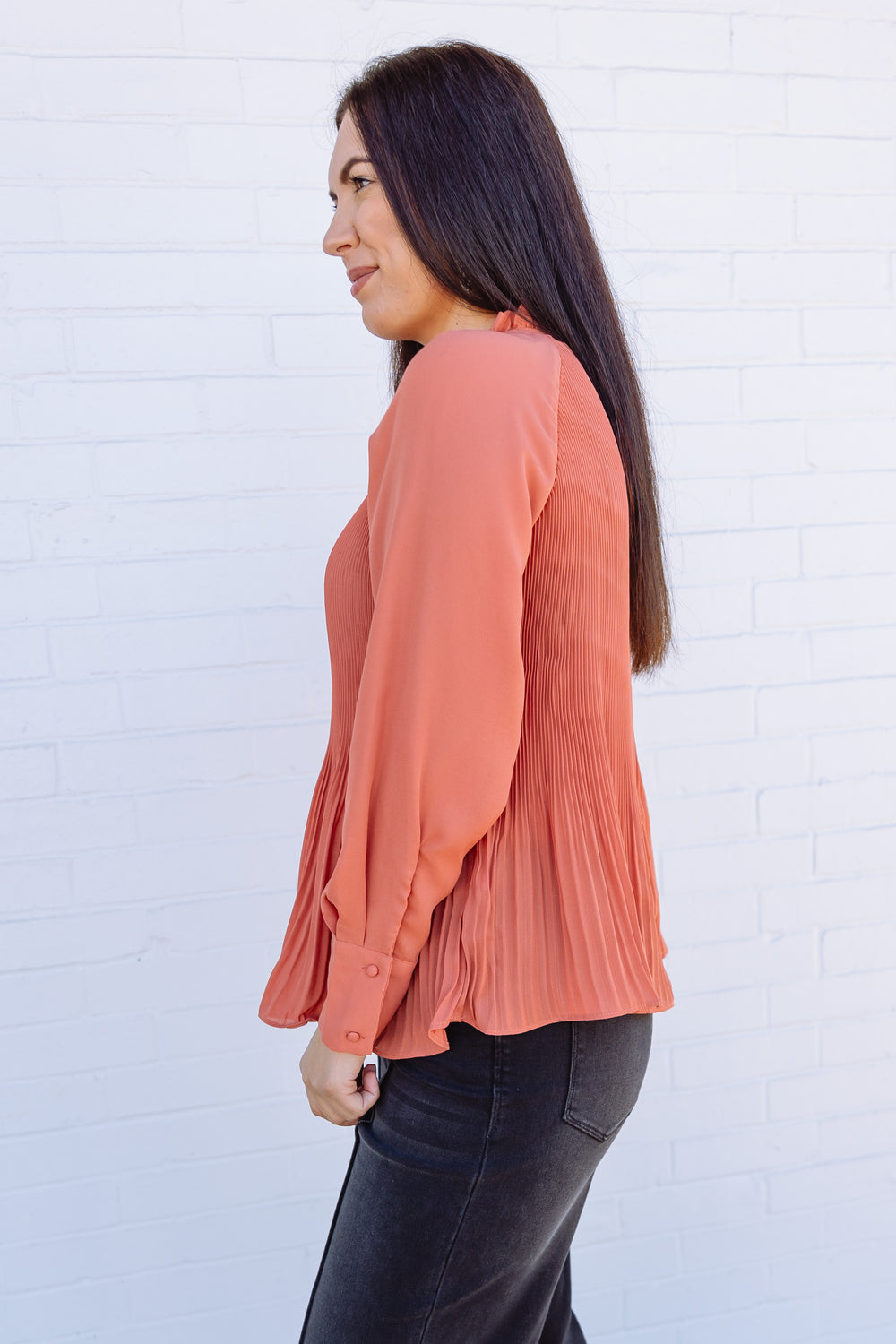 Terracotta Ruffle Neck Blouse