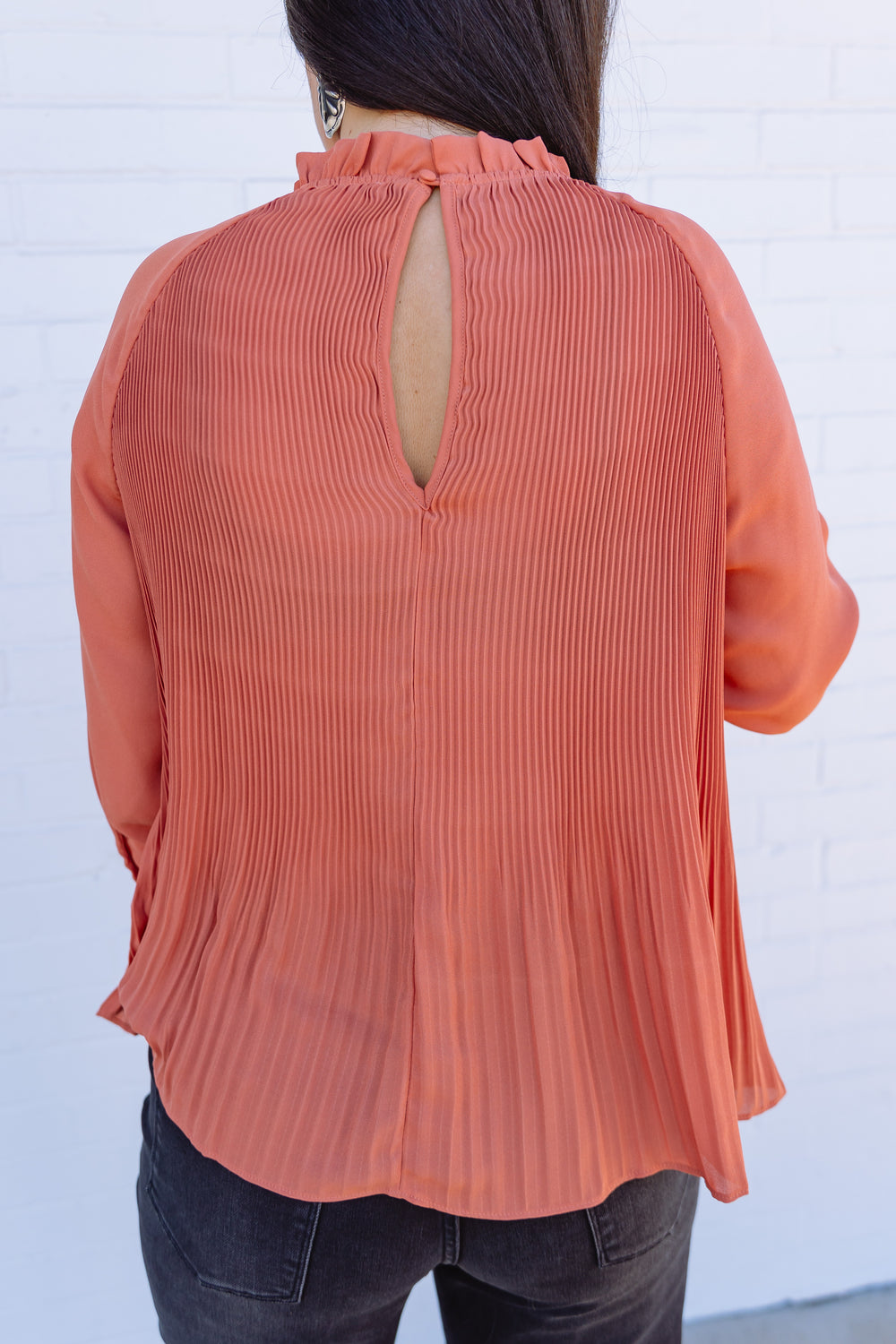 Terracotta Ruffle Neck Blouse