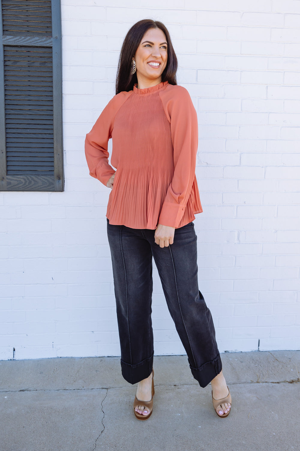 Terracotta Ruffle Neck Blouse