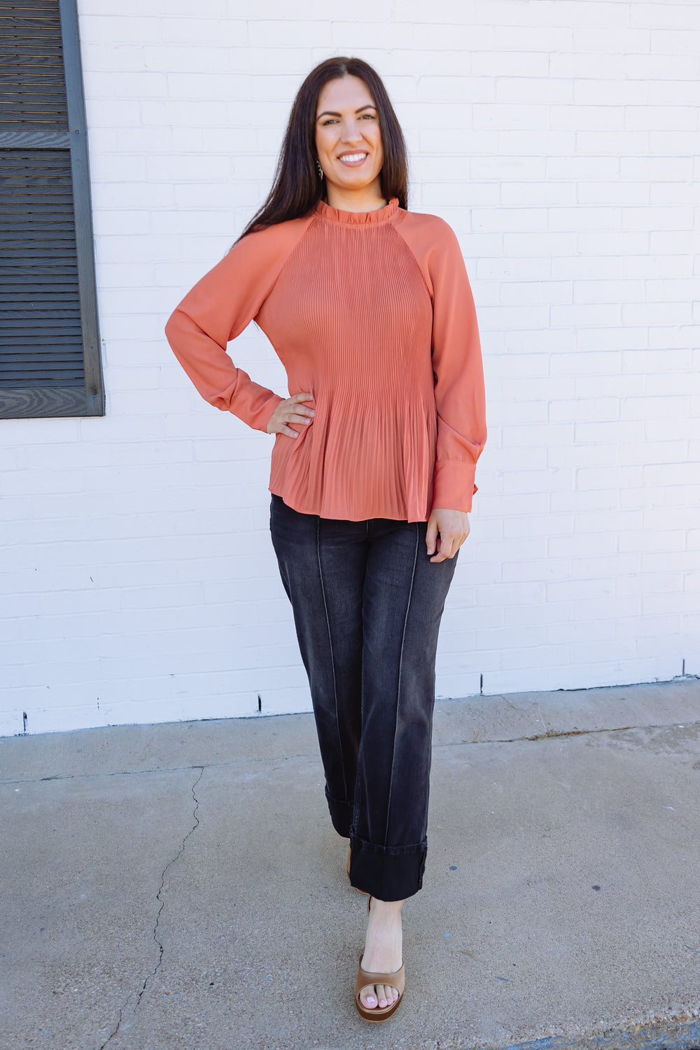 Terracotta Ruffle Neck Blouse