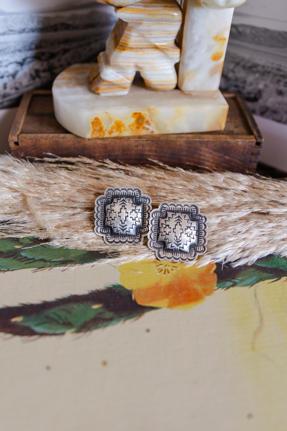 The Sutton Stamped Square Concho Earrings