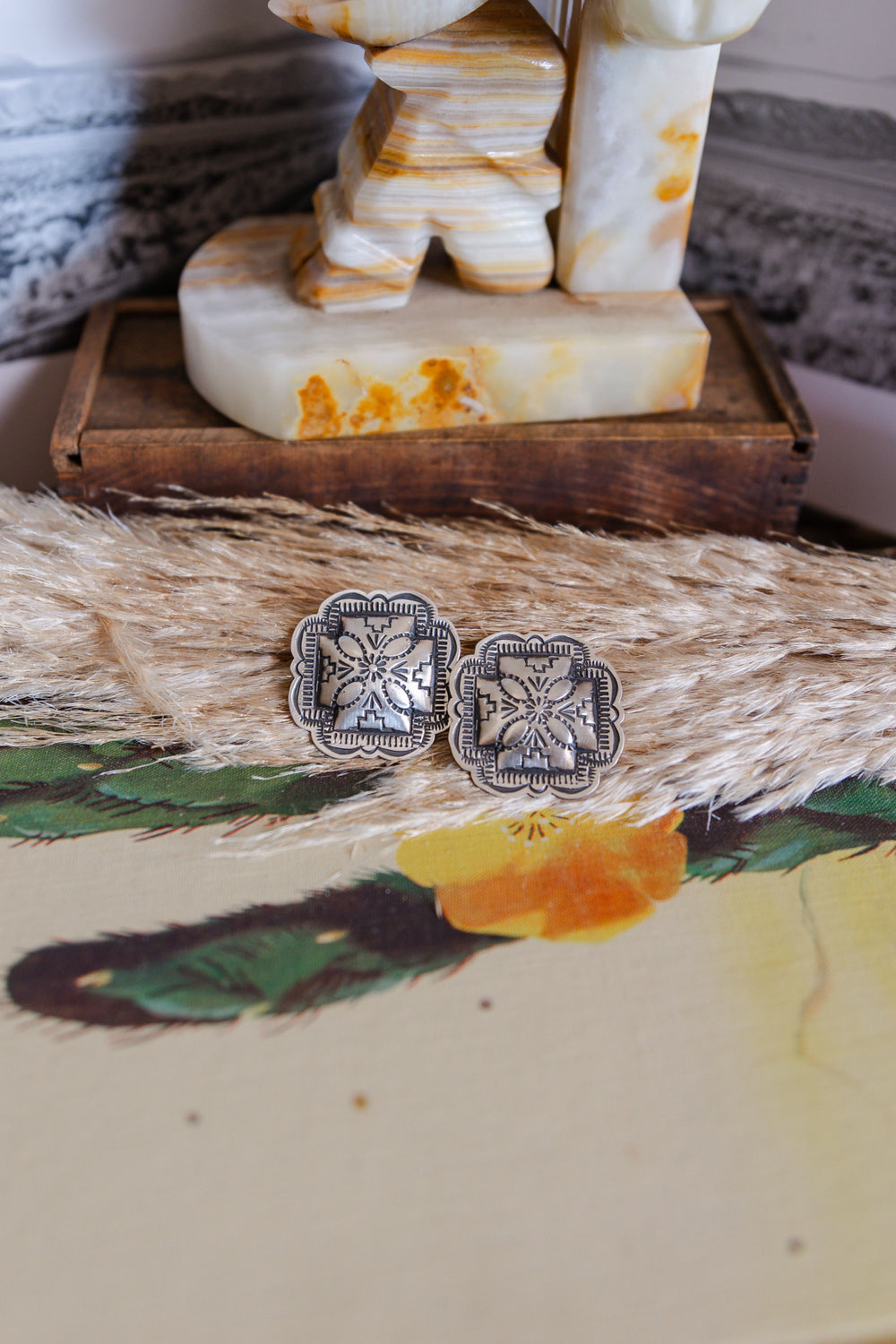 The Sutton Stamped Square Concho Earrings