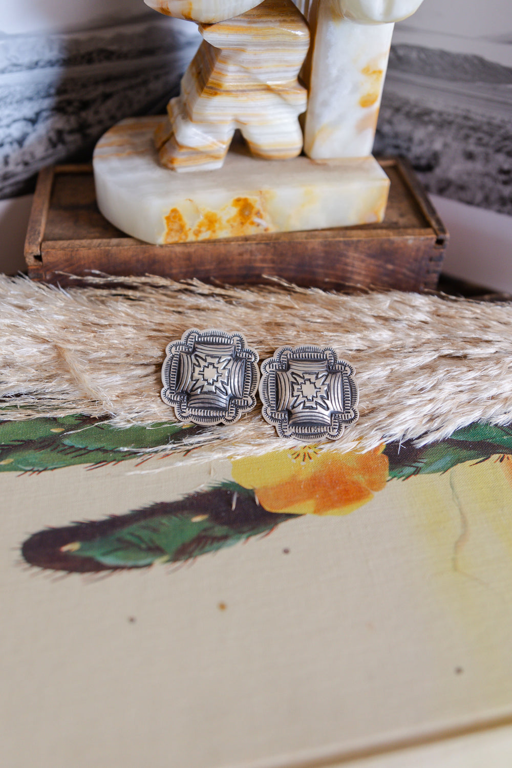 The Sutton Stamped Square Concho Earrings