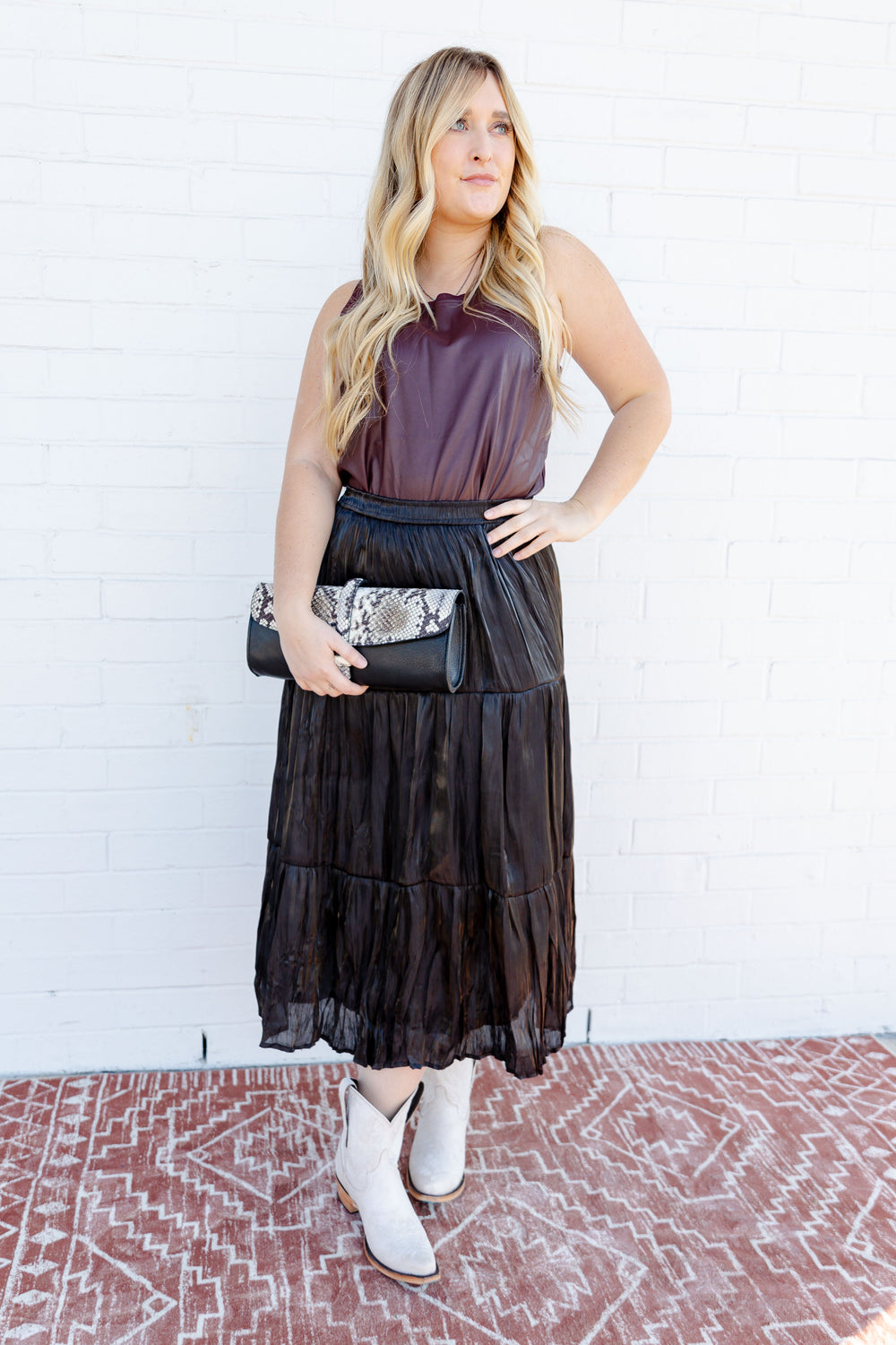 Tiered Black Midi Skirt