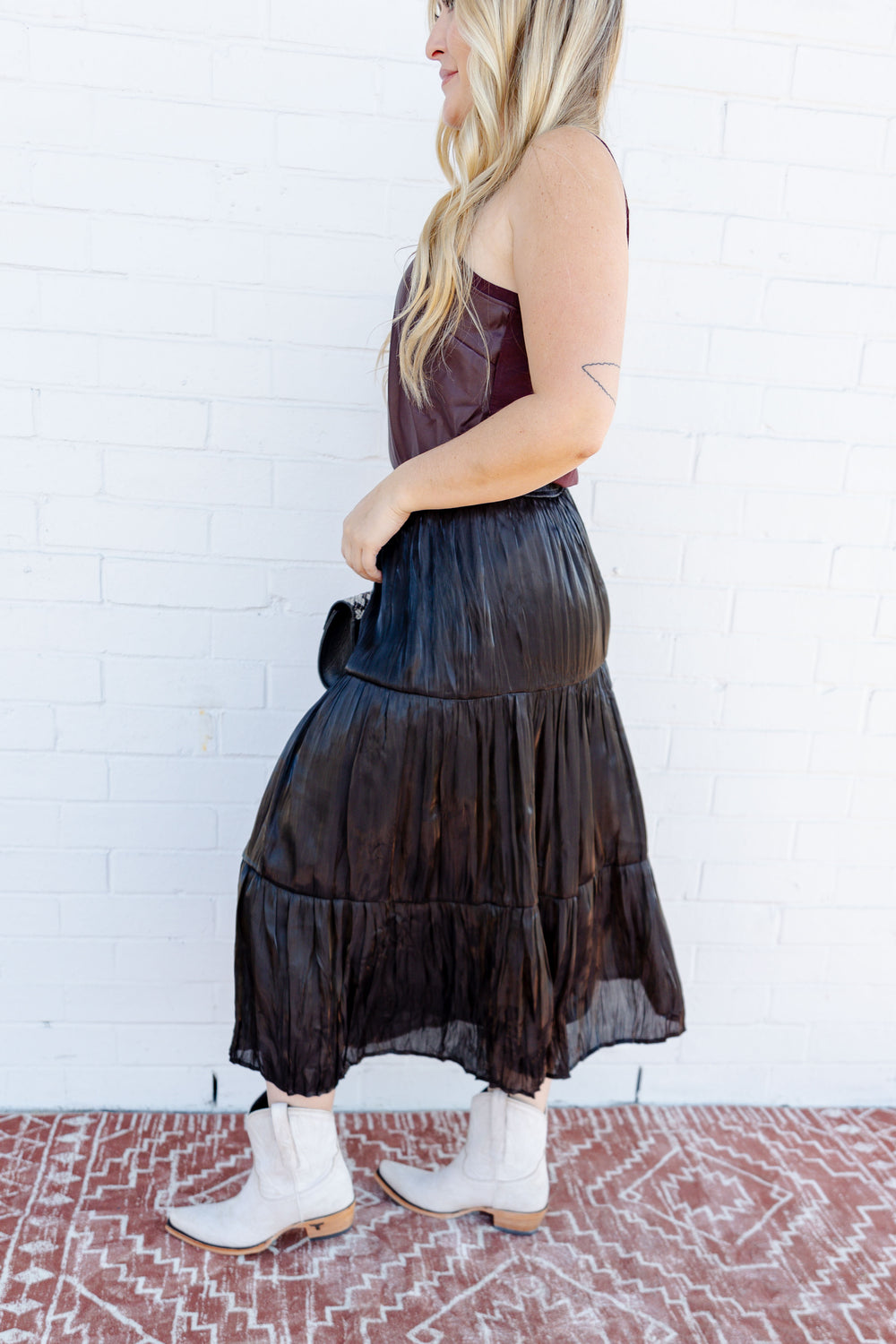 Tiered Black Midi Skirt