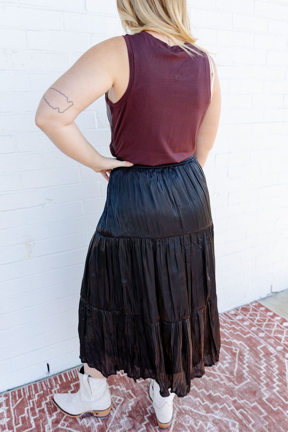 Tiered Black Midi Skirt