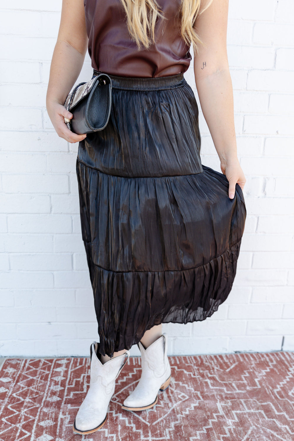 Tiered Black Midi Skirt