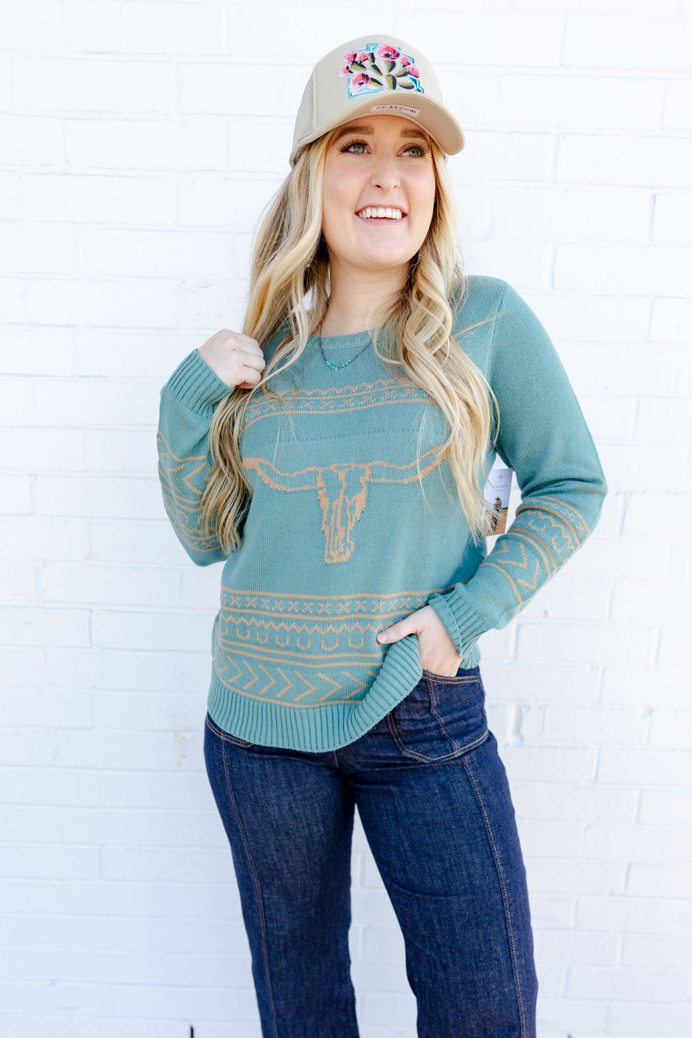 Turquoise Longhorn Sweater