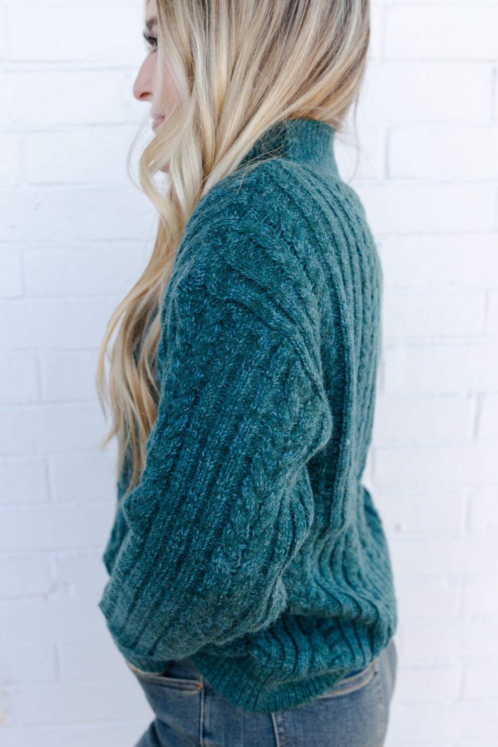 Turquoise Quarter Zip Knit Sweater