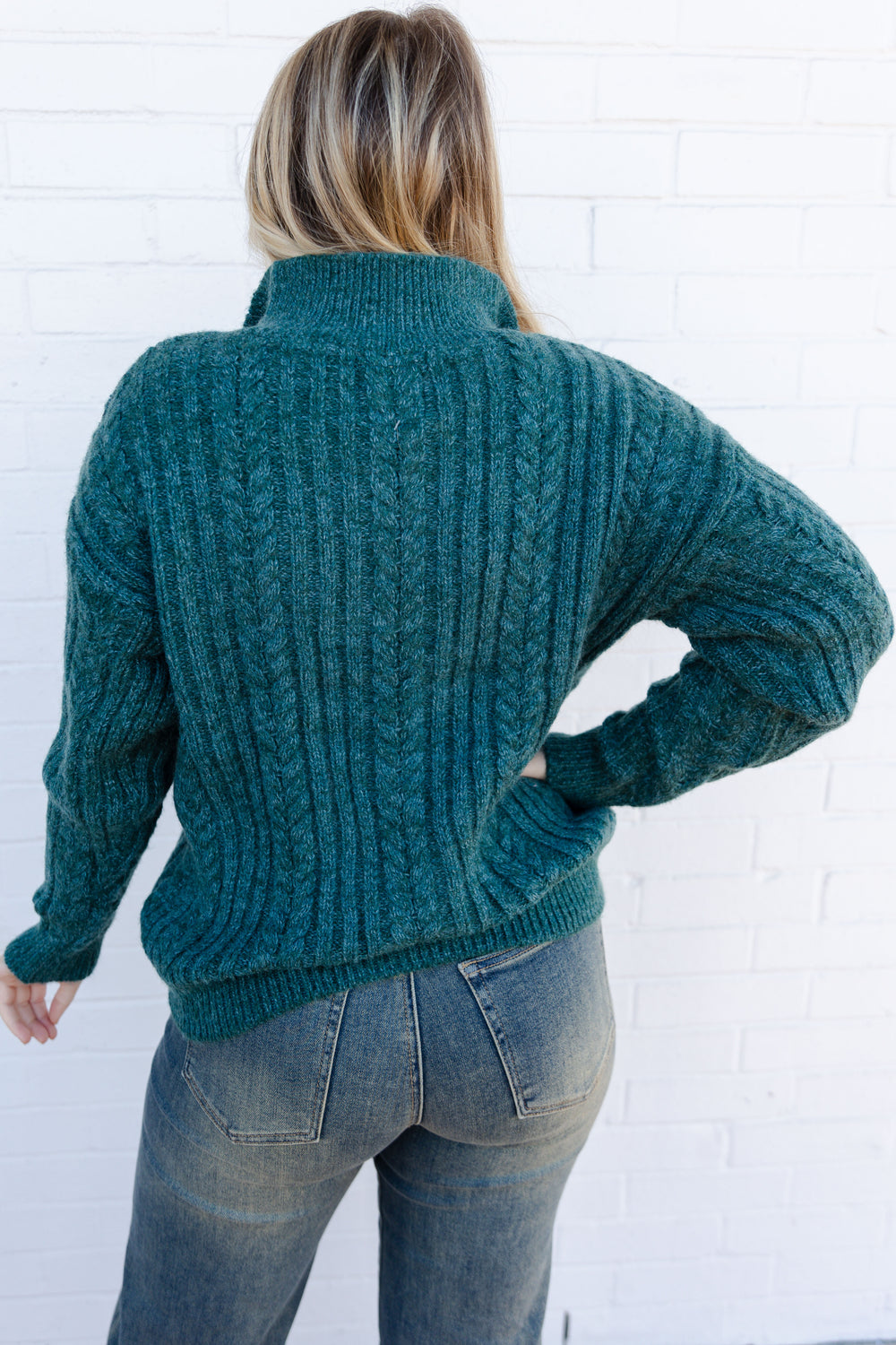 Turquoise Quarter Zip Knit Sweater