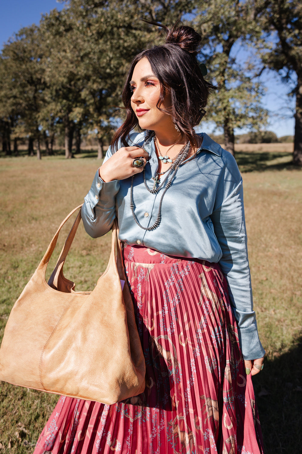 Turquoise Silky Button Down