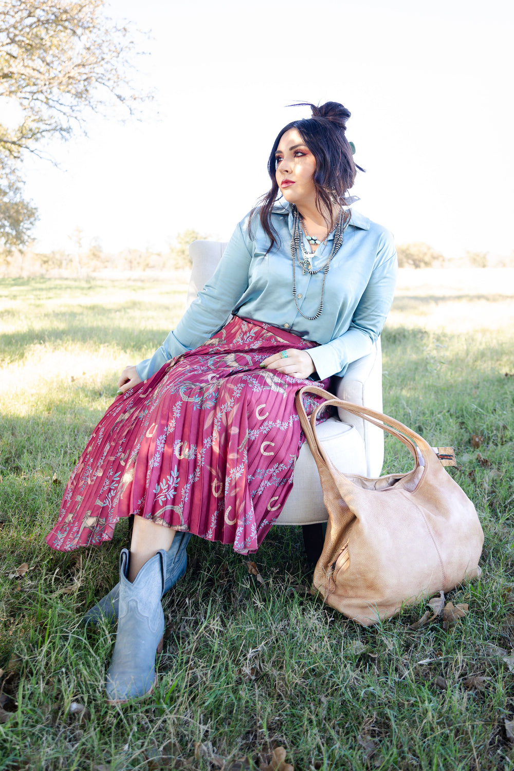 Turquoise Silky Button Down