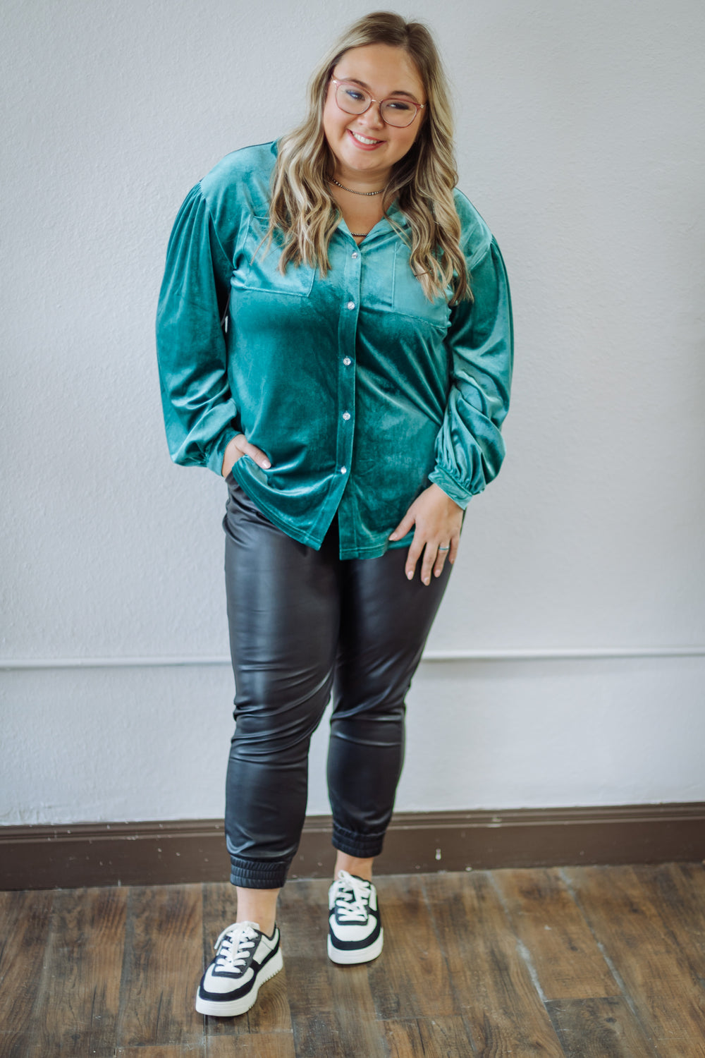 Turquoise Velvet Button Down