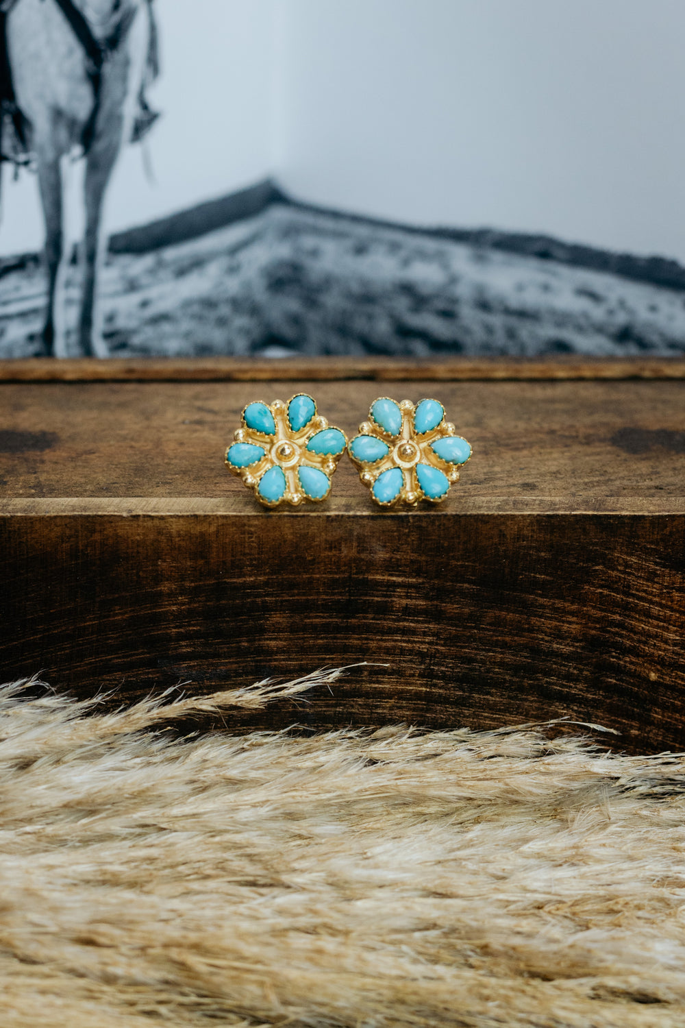 Turquoise & Gold Flower Cluster Earrings