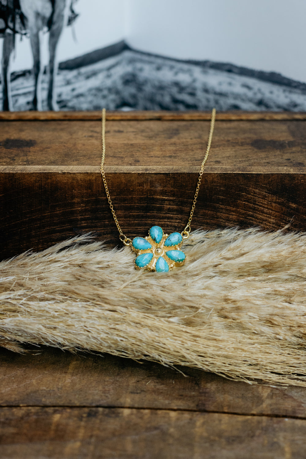 Turquoise & Gold Flower Cluster Necklace