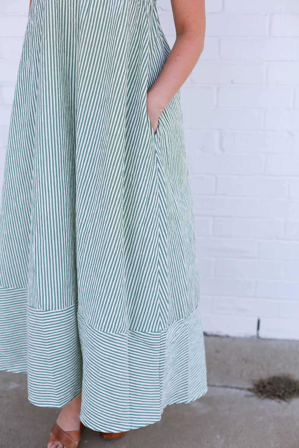 Talia Green Pinstripe Smocked Maxi Dress