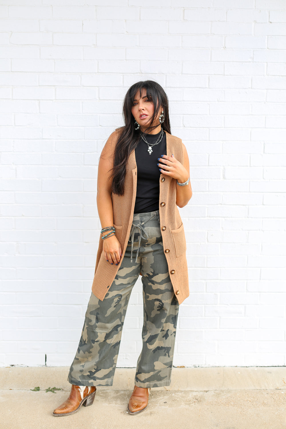 Tan Knitted Sleeveless Cardigan