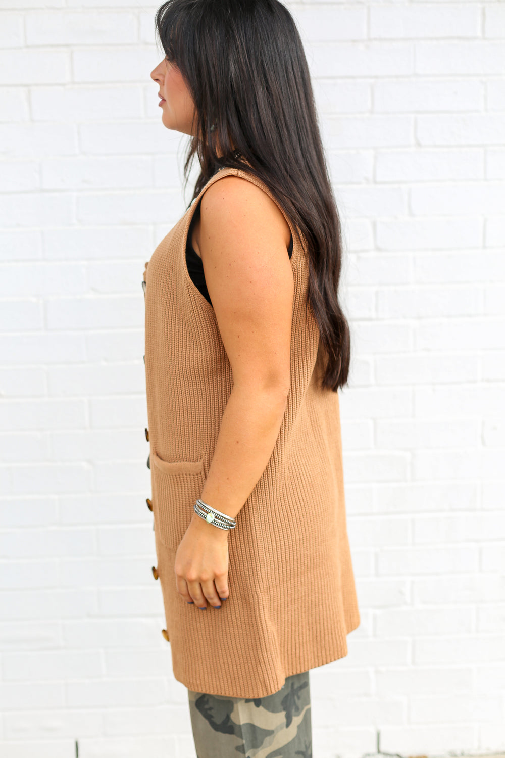 Tan Knitted Sleeveless Cardigan