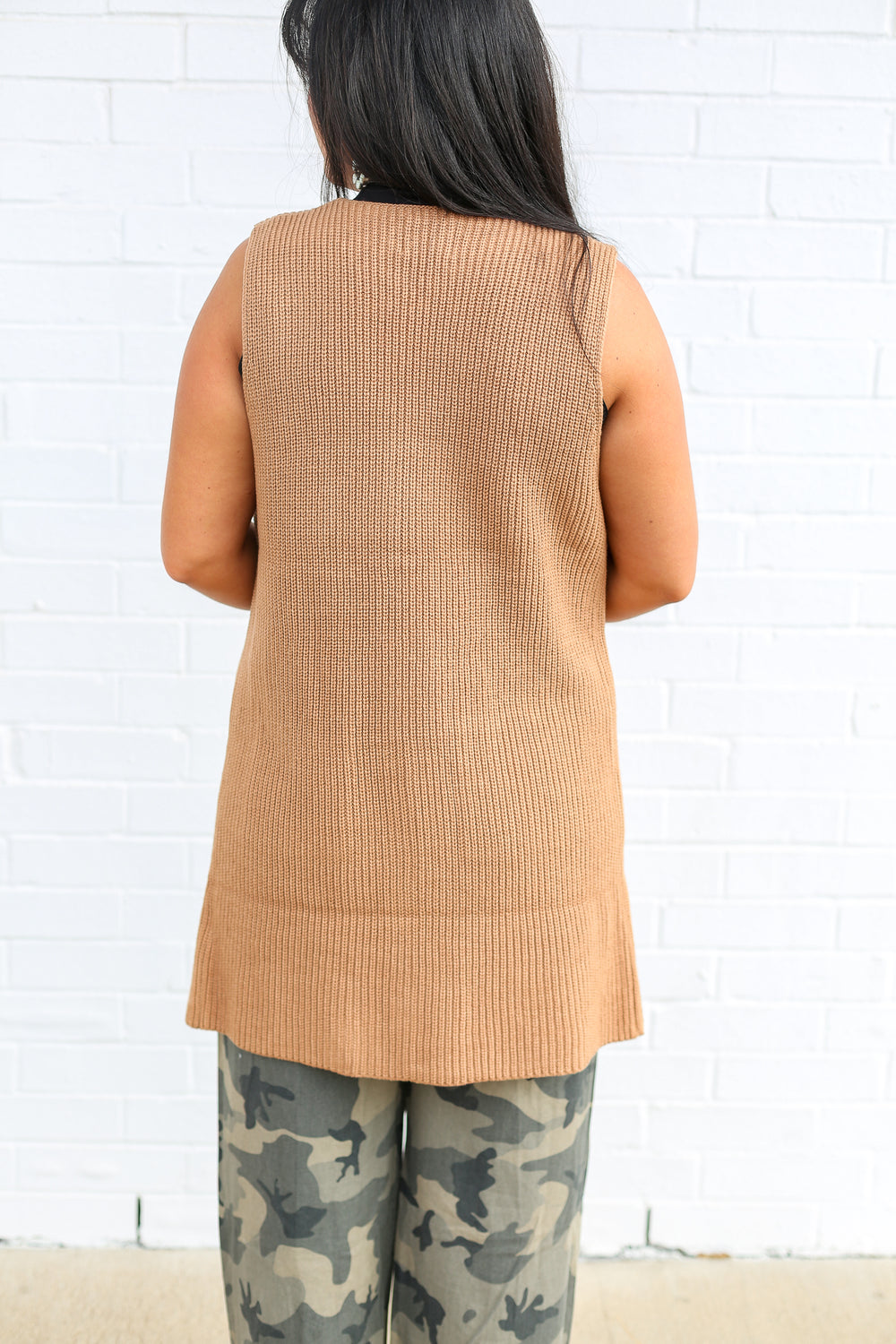 Tan Knitted Sleeveless Cardigan