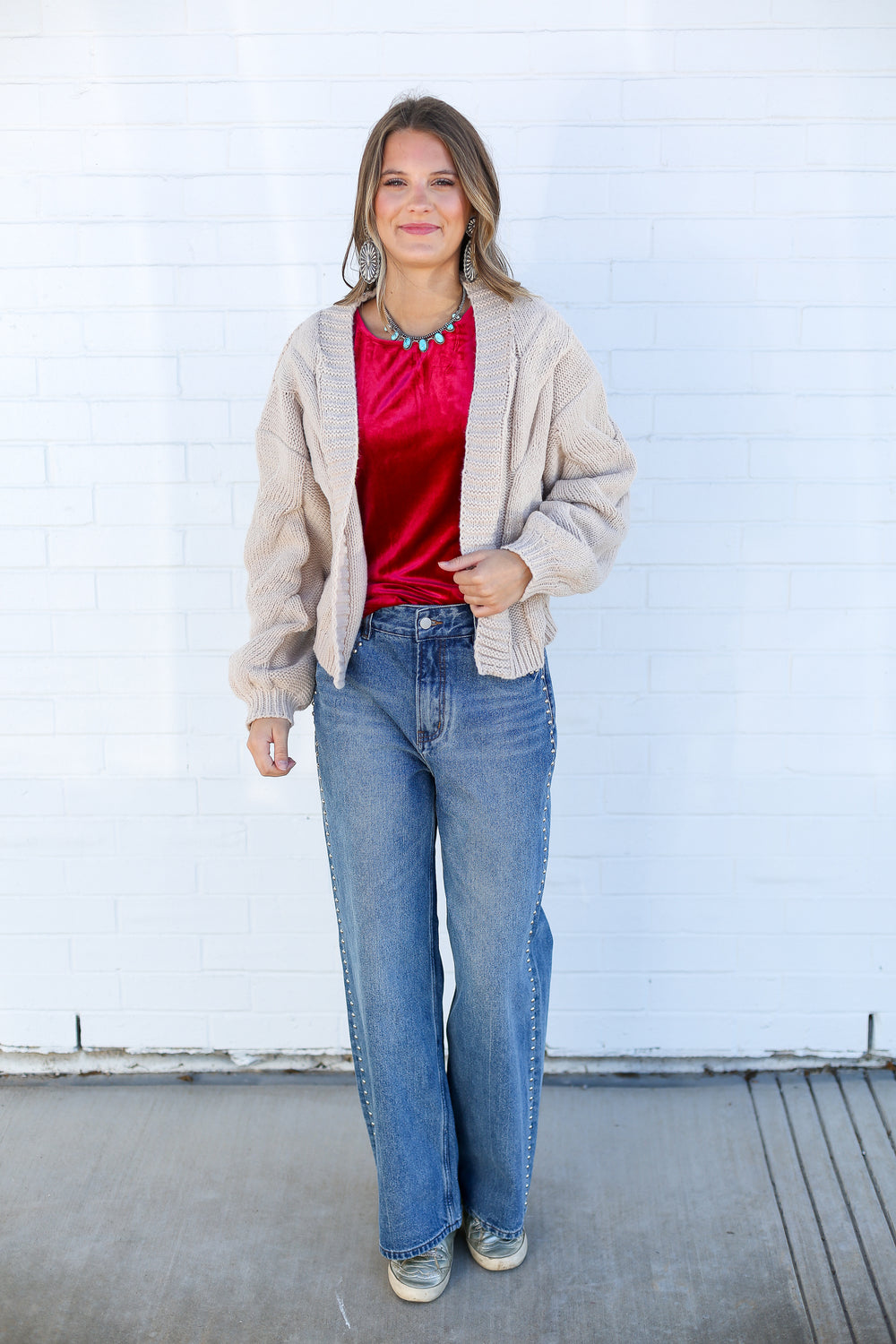 Tan Millie Oversized Cable Knit Cardigan