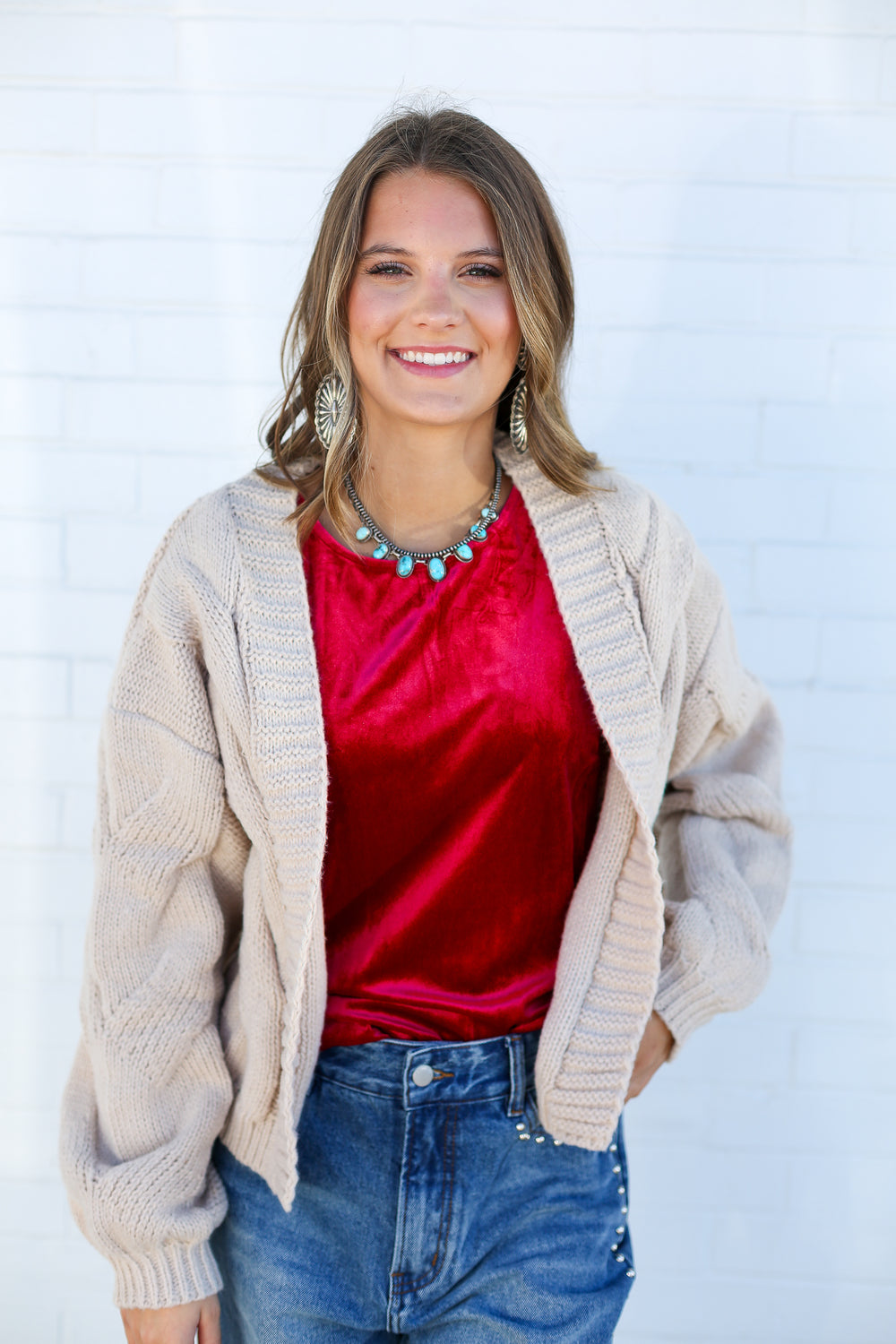 Tan Millie Oversized Cable Knit Cardigan