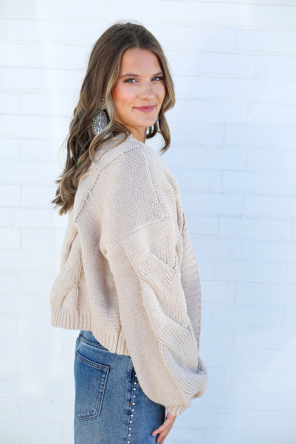 Tan Millie Oversized Cable Knit Cardigan
