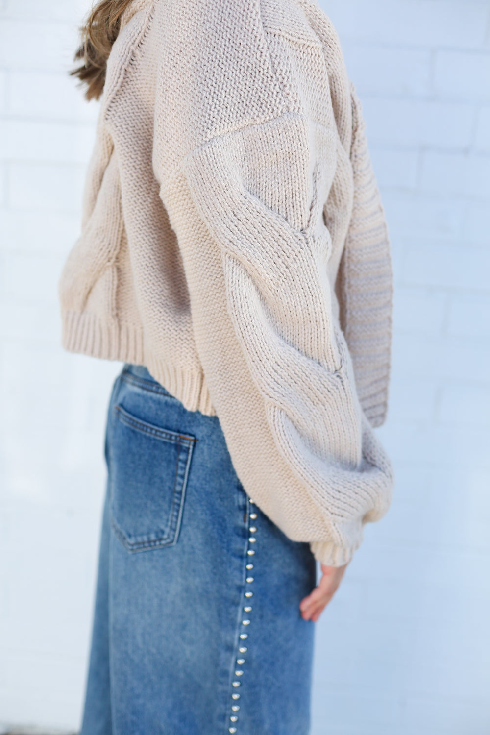 Tan Millie Oversized Cable Knit Cardigan