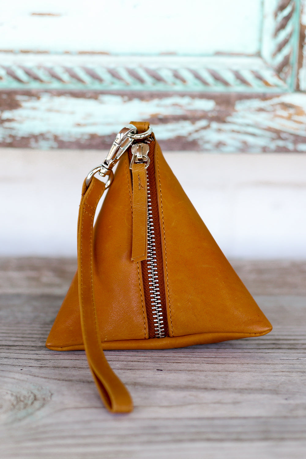 Tan Pyramid Wristlet